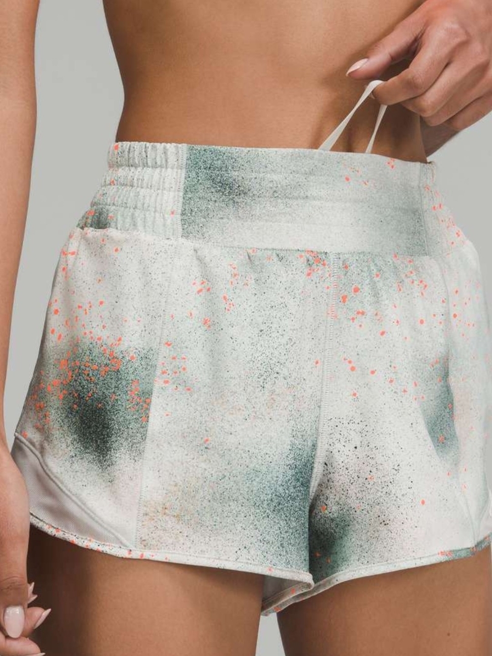 lululemon athletica White Shorts with Green Wash and Coral Speckle